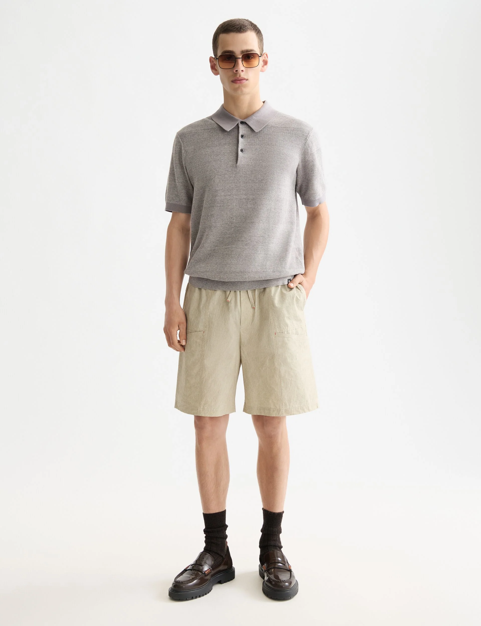 Knitted tone on tone striped regular fit polo
