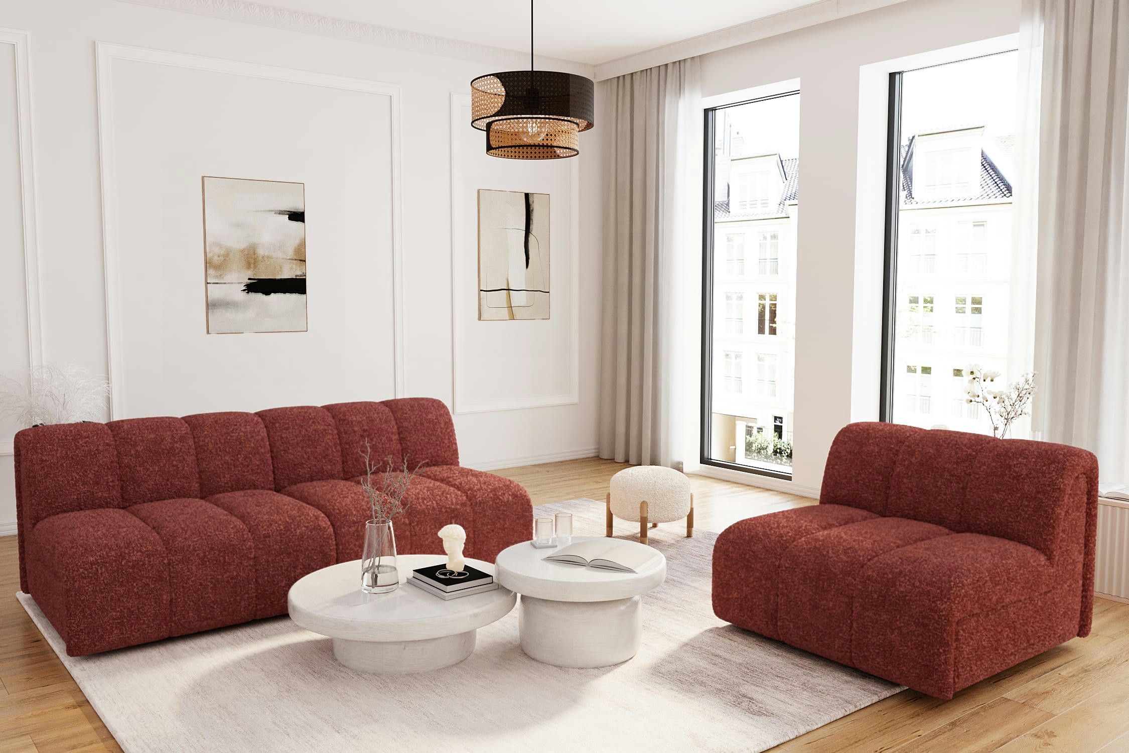 HELENE - Chauffeuse d’angle pour canapé modulable en tissu bouclette rose