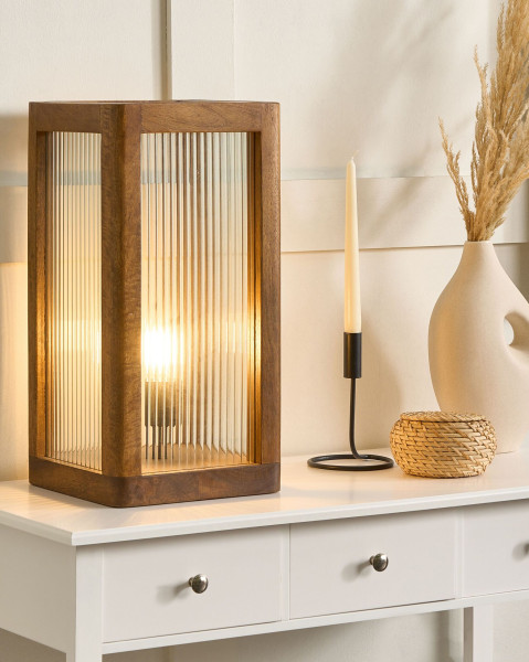 Lampa stołowa prostokątna jasne drewno mango