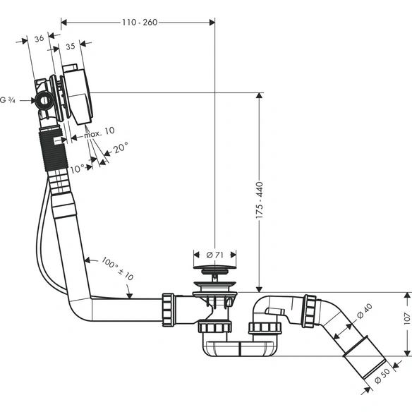 Armatur, »Exafill S«, rund, chromfarben, Ausladung 103 mm