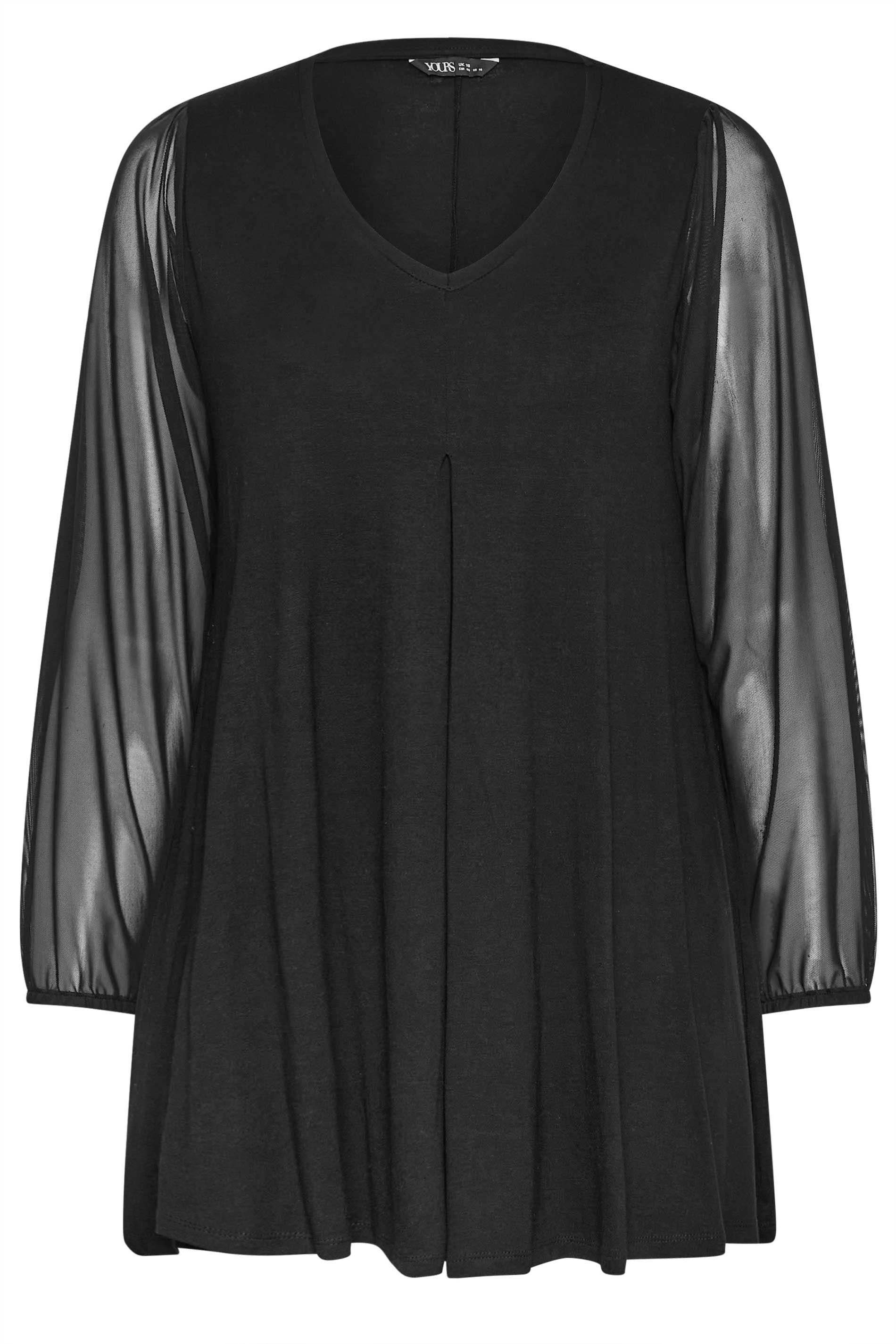 Yours Mesh Sleeve Pleated Swing Top