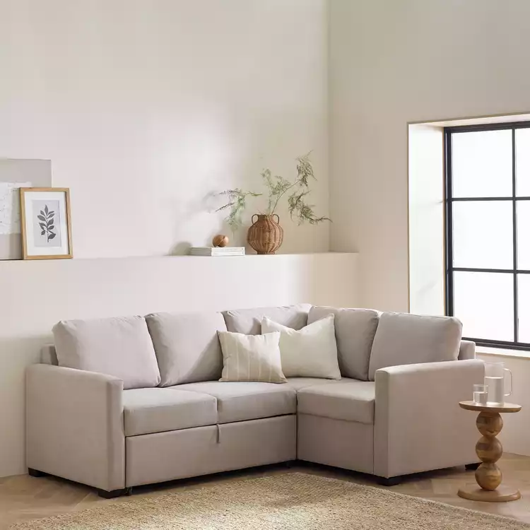 Habitat Reagan Fabric Right Hand Corner Sofa Bed - Natural