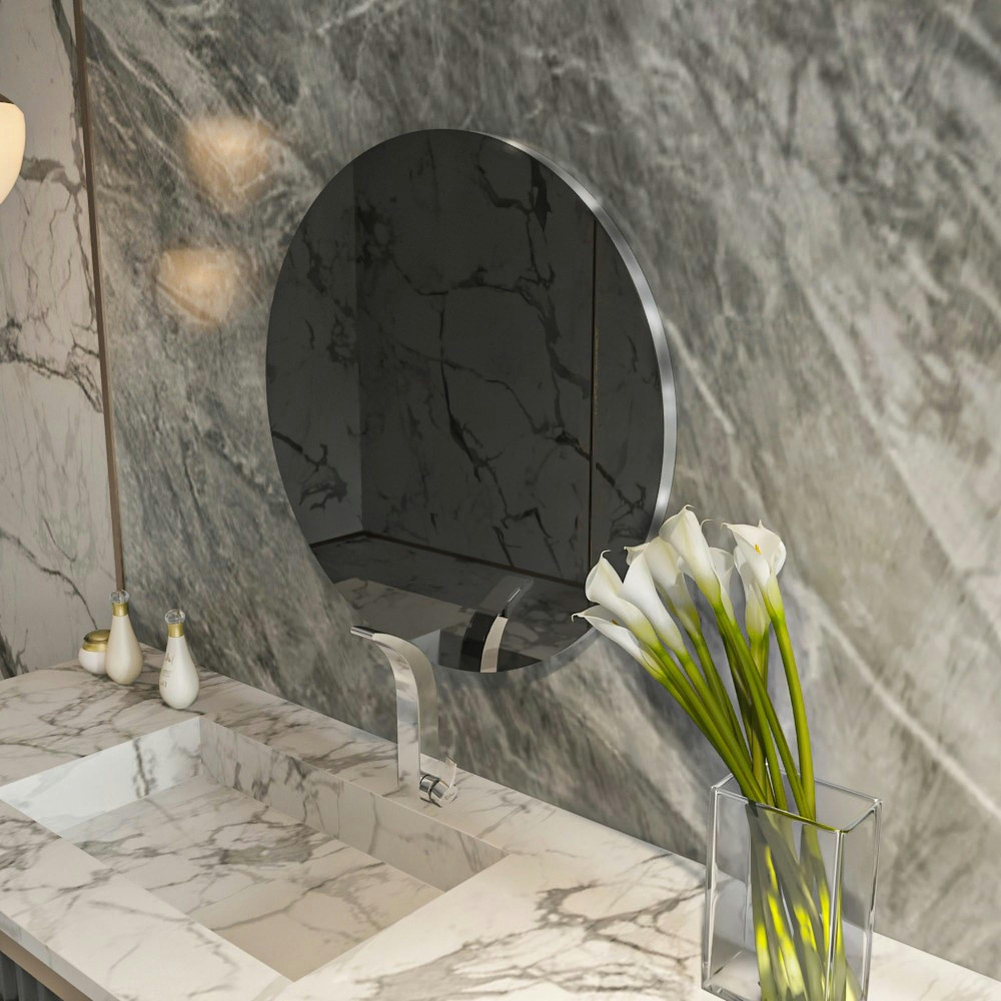 Miroir de salle de bains rond bord argenté 70 cm CODY