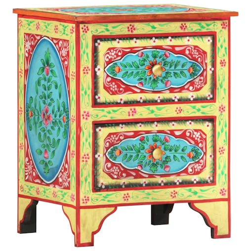 NNEVL Hand Painted Bedside Cabinet 40x30x50 cm Solid Mango Wood