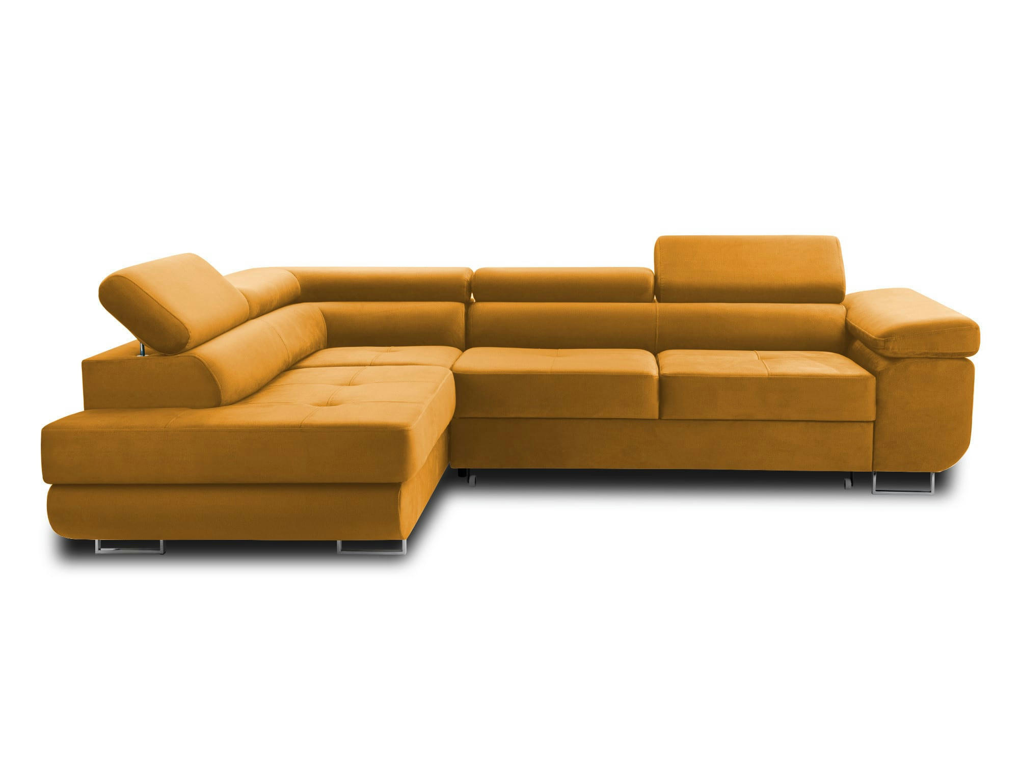 PABLO - Canapé d'angle gauche convertible 5 places en velours jaune