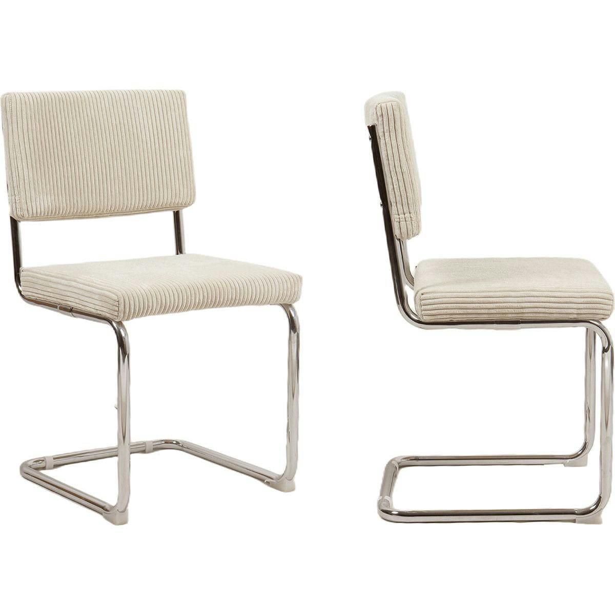 DULCE - Lot de 2 chaises en velours côtelé beige et métal chromé
