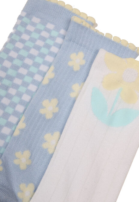 Womens 3pk Blue Floral Ankle Socks