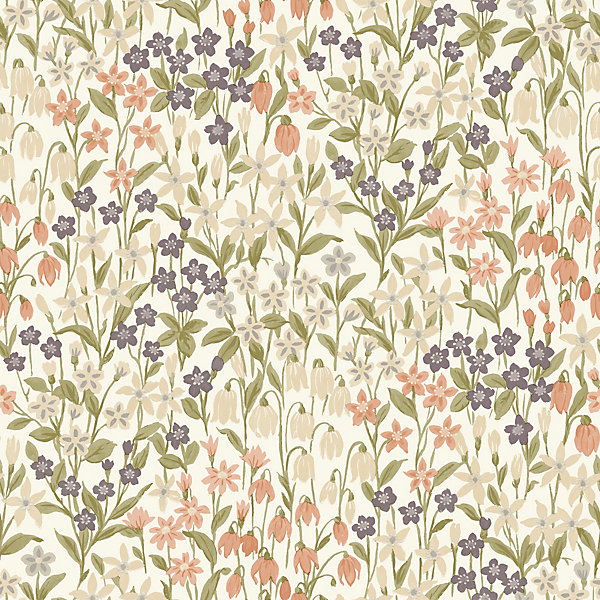 Papier peint vinyle intissé fleuri Bluebel lilas, bleu L.1005 x l.53cm Grandeco