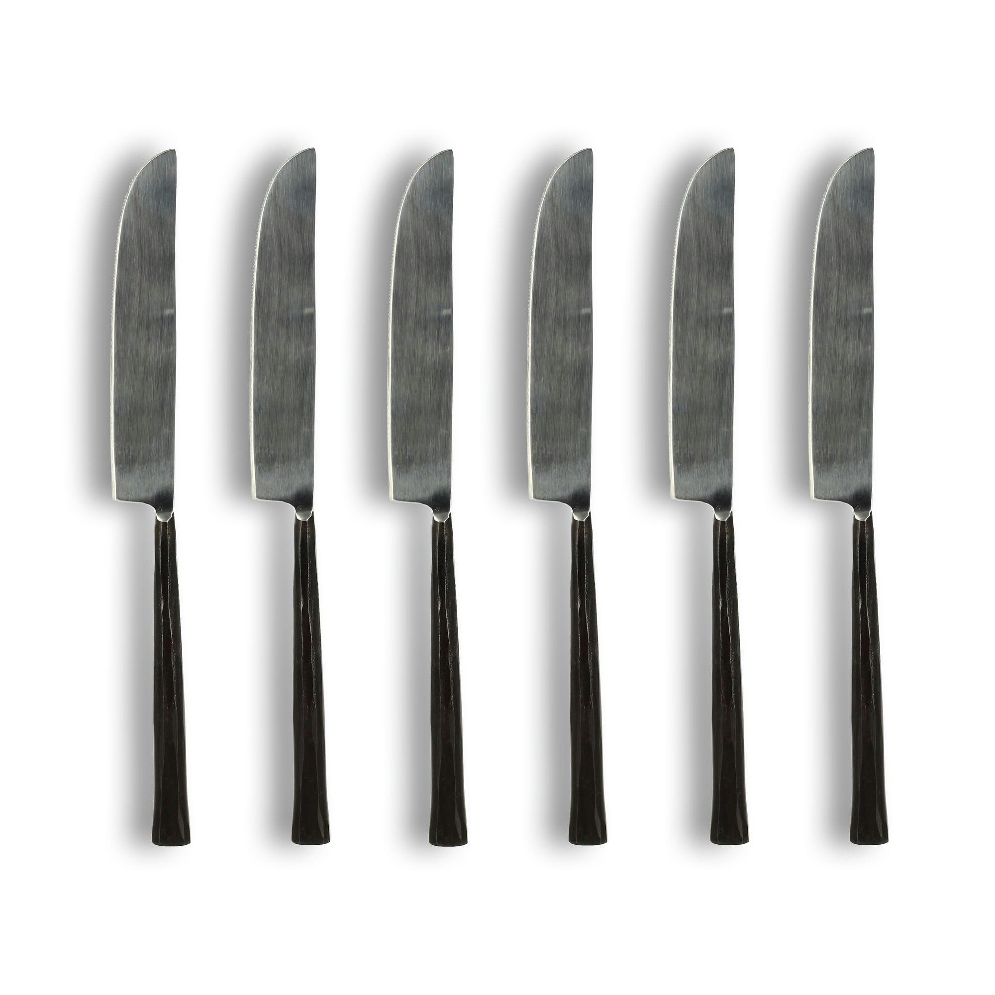 KHOS - Lot de 6 couteaux à steak en acier inoxydable argent et noir