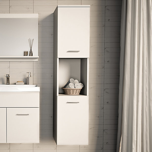 Meuble colonne de salle de bain suspendu Krildihana 131 x 30 x 30 cm blanc argent en.casa