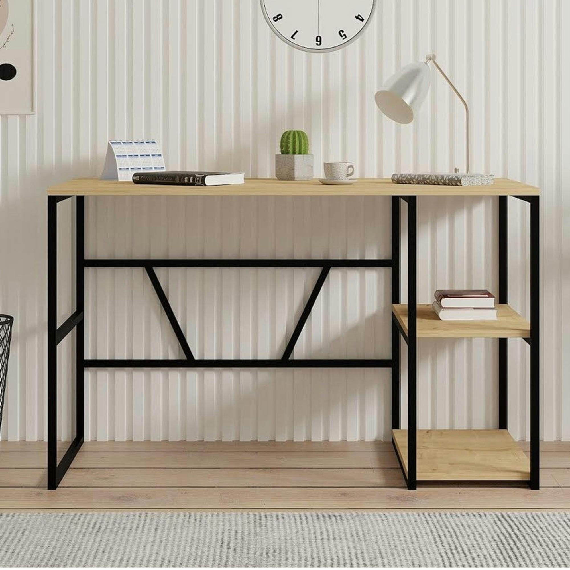 Bureau noir avec rangement - finition effet chêne JENA