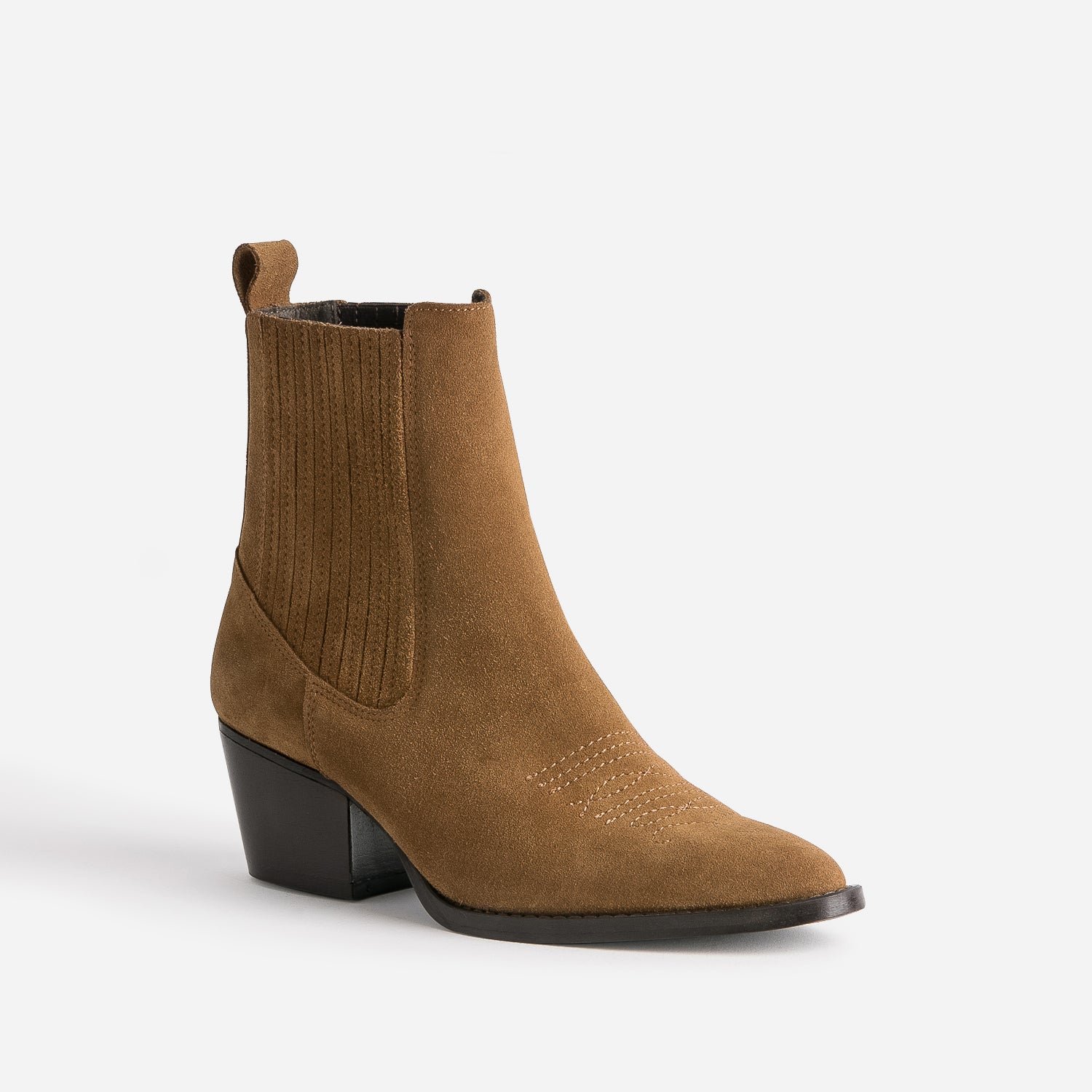 Chelsea boots santiags camel en cuir velours