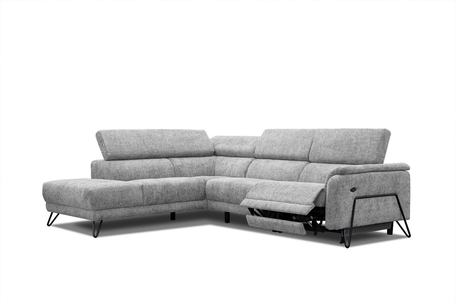 RODEN - Canapé d'angle gauche 5 places avec une relax électrique tissu gris