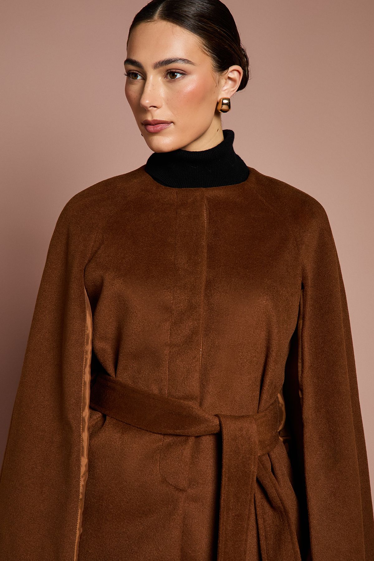 Coast Lisa Tan Belted Short Occasion Cape Coat