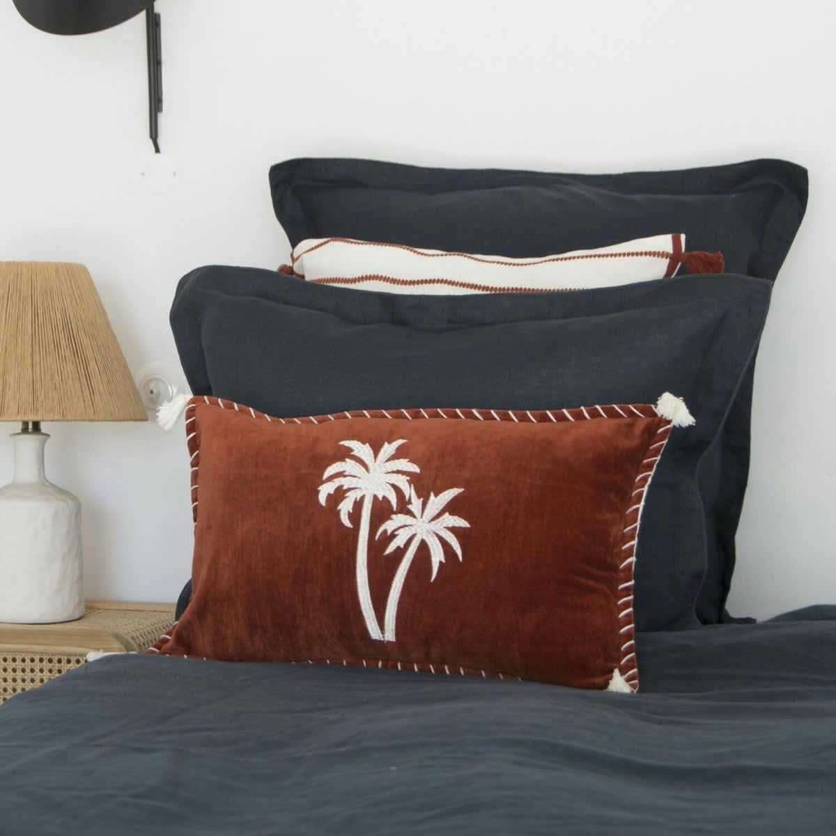 BALI VELOURS - Housse de coussin coton  50x30 rouge brique