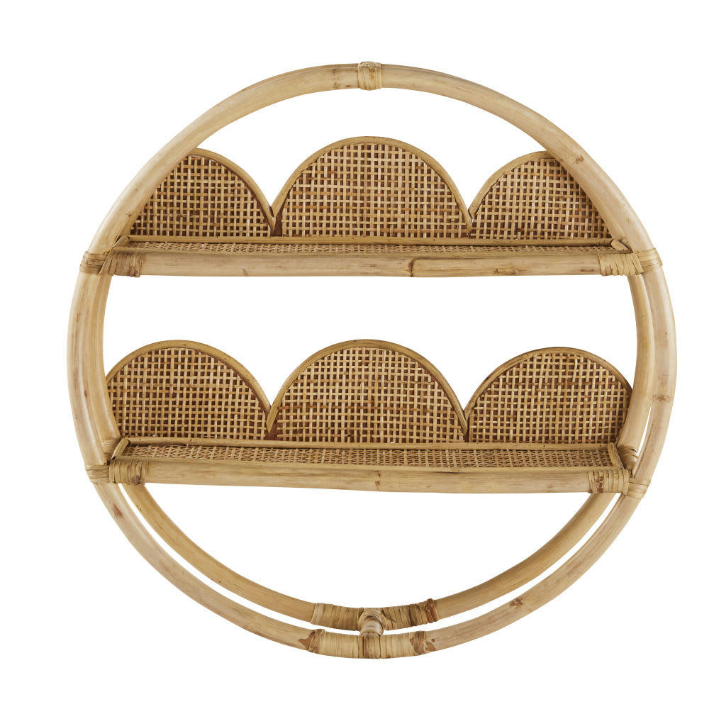 OULANKA - Etagère murale ronde en rotin tressé