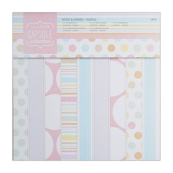 Papermania Pastel Spots and Stripe Paper Pad 12 x 12 Inches 18 Sheets