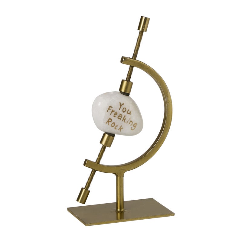 Houder met steen - goud - 14x8x5 cm - Happy at Home by Sanny