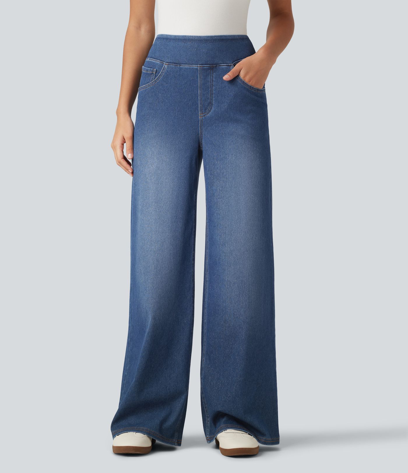 Jean large Halara Flex™ taille haute effet métallisé argenté avec poches