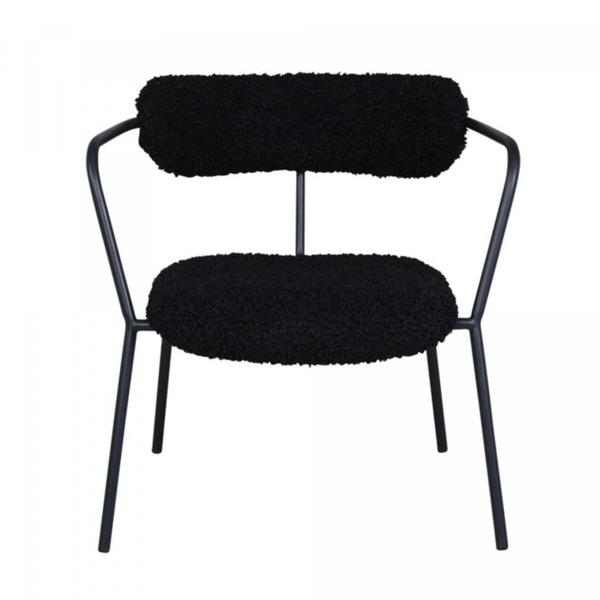 BUFFY - Chaise minimaliste en tissu bouclé et métal noir
