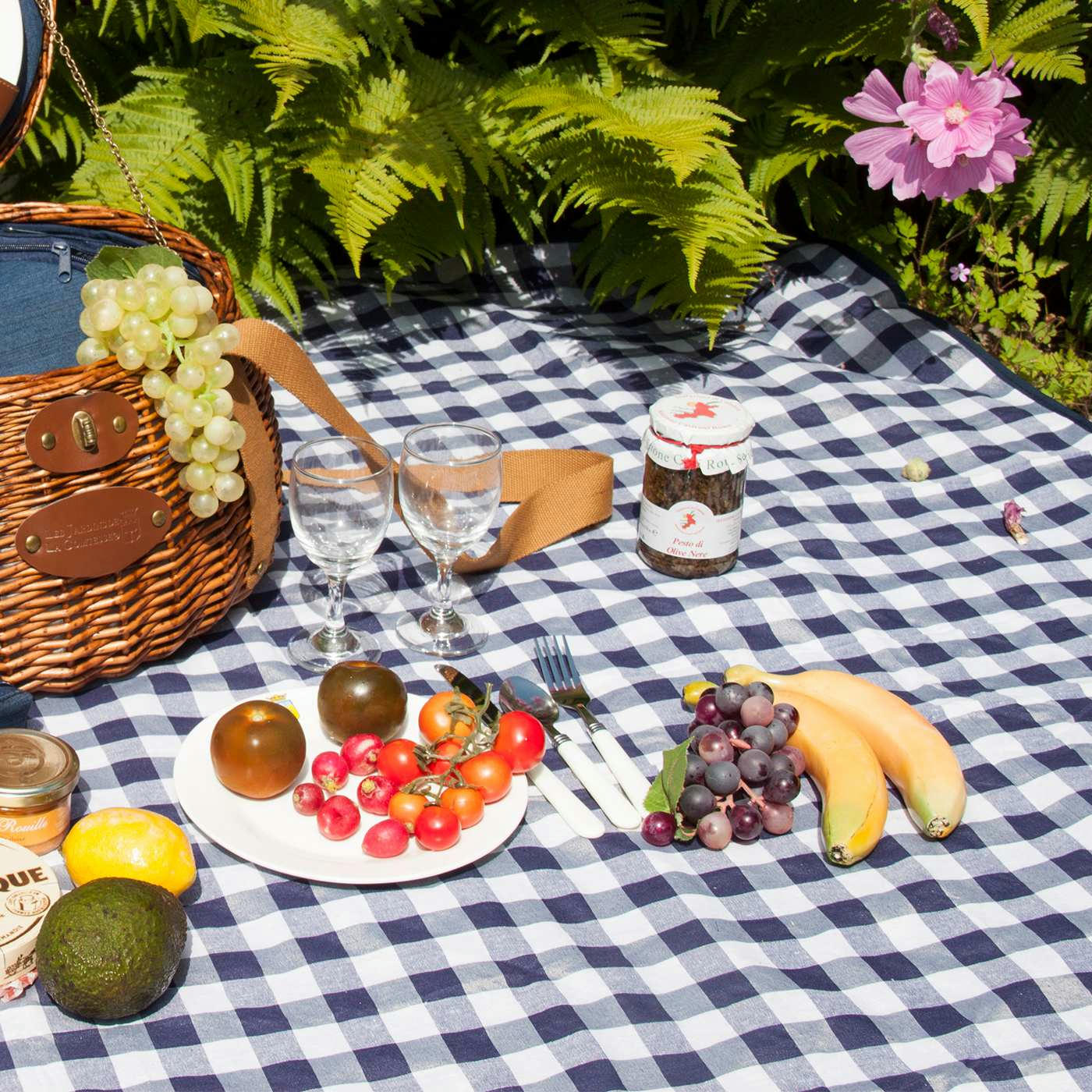 - Nappe XL pique-nique à revers imperméable bleu et blanc 280 x 140 cm