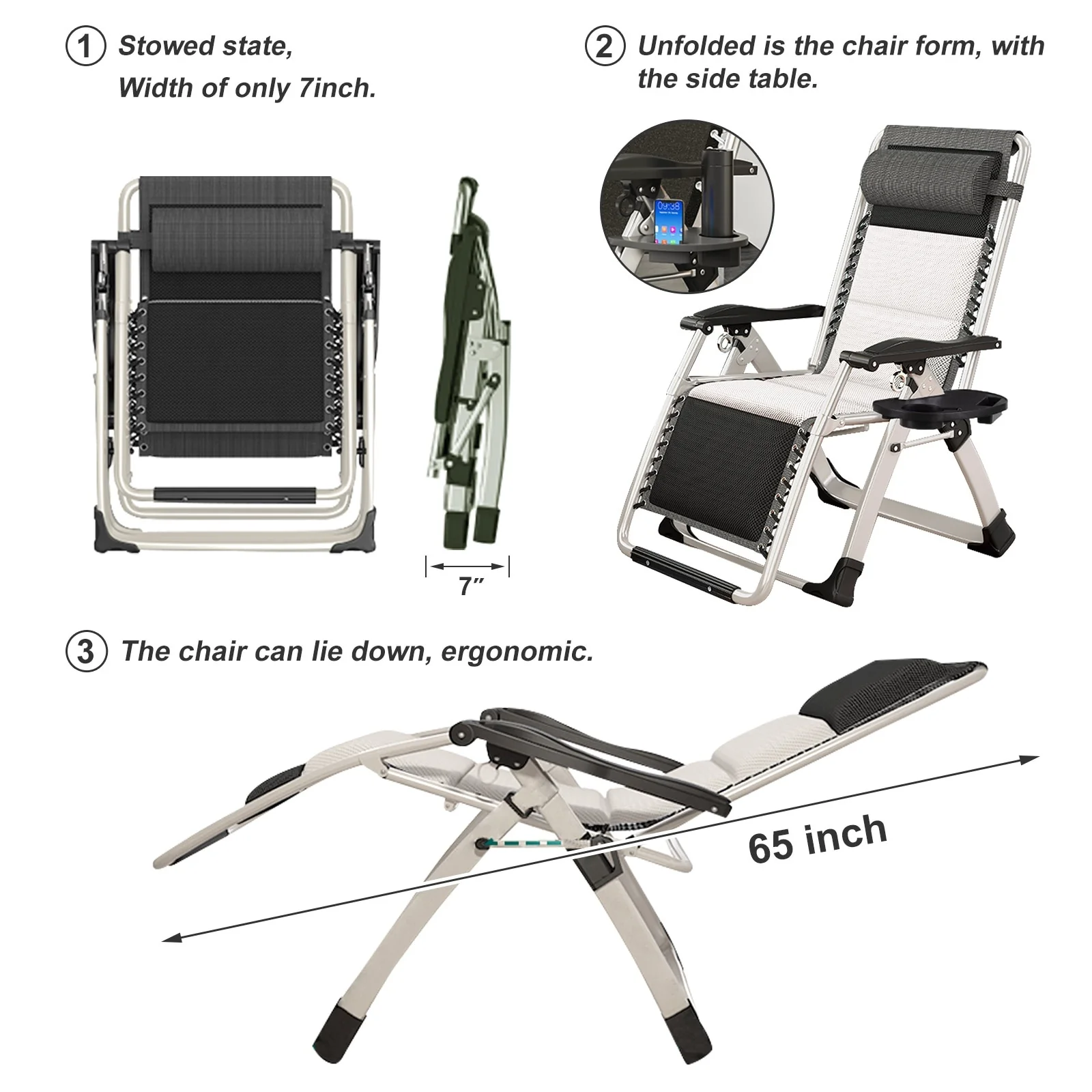 DoCred White Zero Gravity Chair, Patio Lounge Chair with Cup Holder - 26 L x 28 W x 45 H