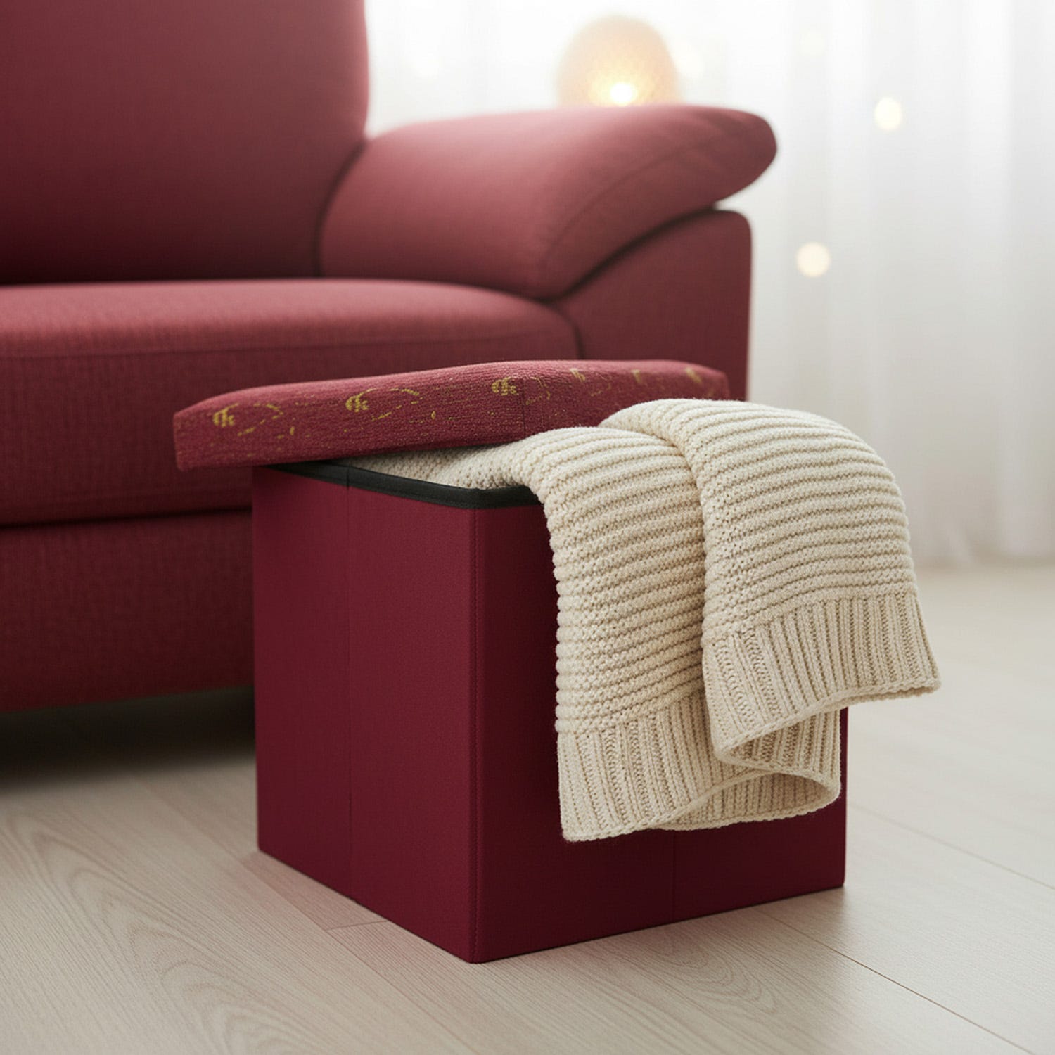 Pouf pieghevole 38x38 cm rosso