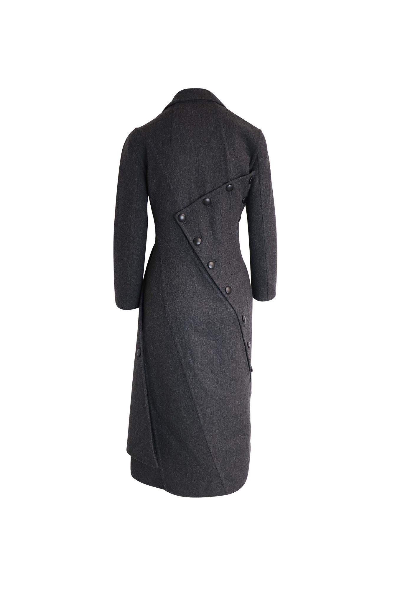 Celine Preloved Asymmetric Button-Detailed Coat in Grey Wool