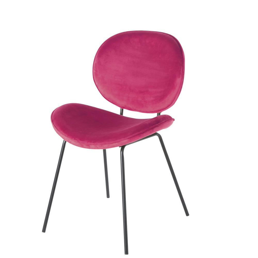 Luna - Chaise en velours rose fuchsia et métal noir