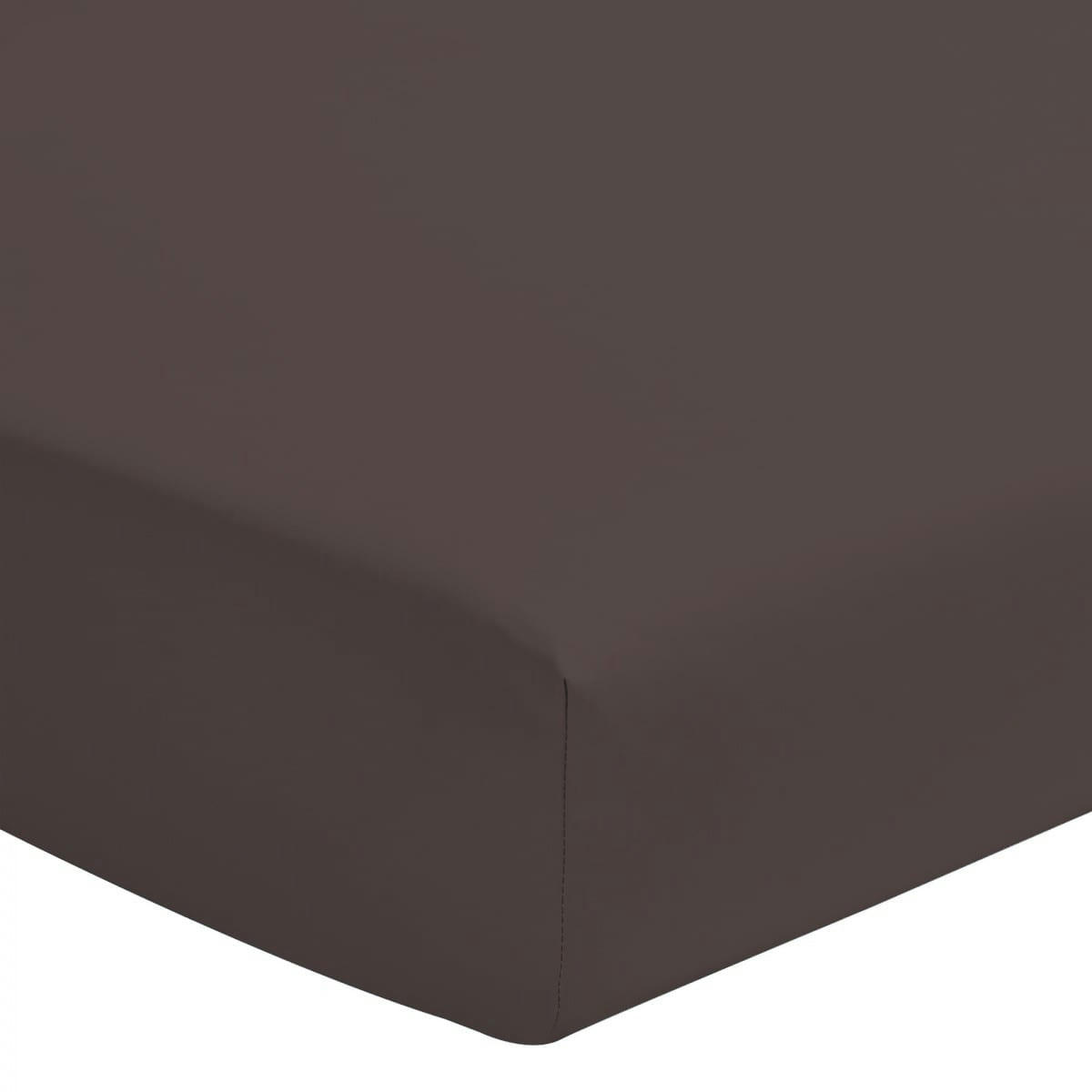 - Drap housse uni 100% coton - Bonnet 30cm - Chocolat - 90x200 cm