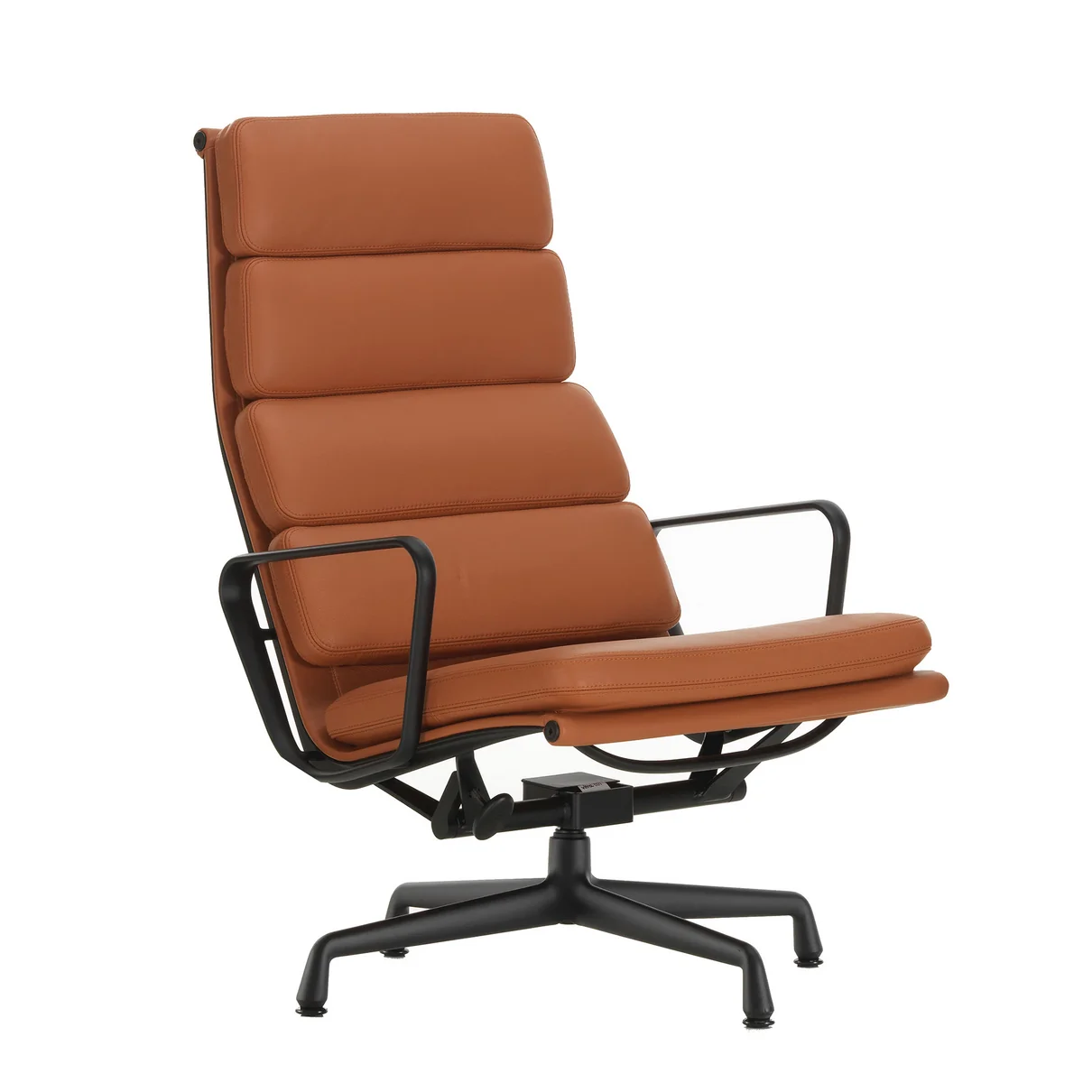 Vitra - EA 222 Soft Pad Sessel deep black mit Armlehnen, drehbar, Leder Premium Fcognac (Gleiter für Teppichboden )
