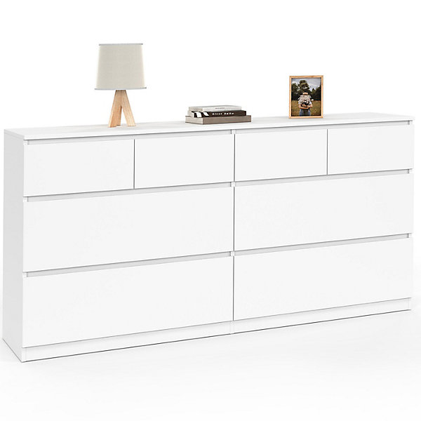 Commode 8 tiroirs TOMI 160 cm bois blanc