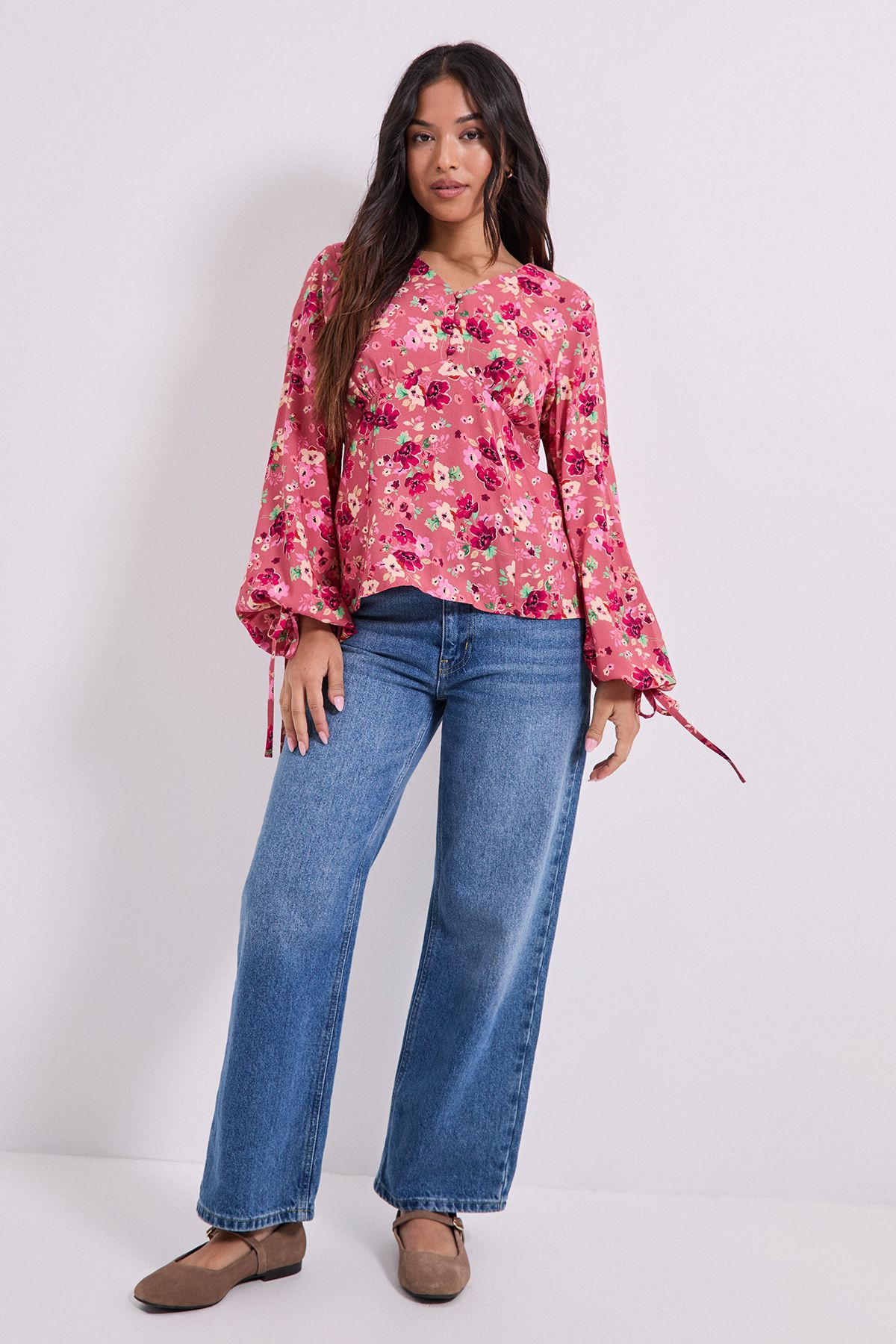 Dorothy Perkins Petite Button Tie Detail Printed Top