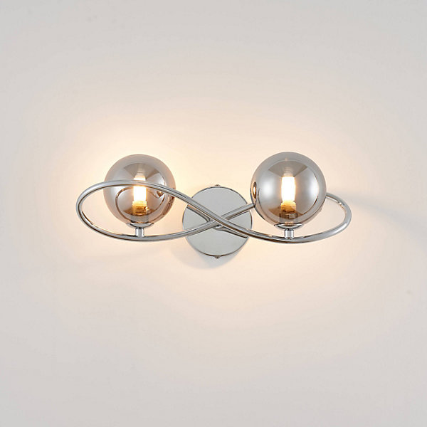 Applique murale chromée design double verre fumé - Novale