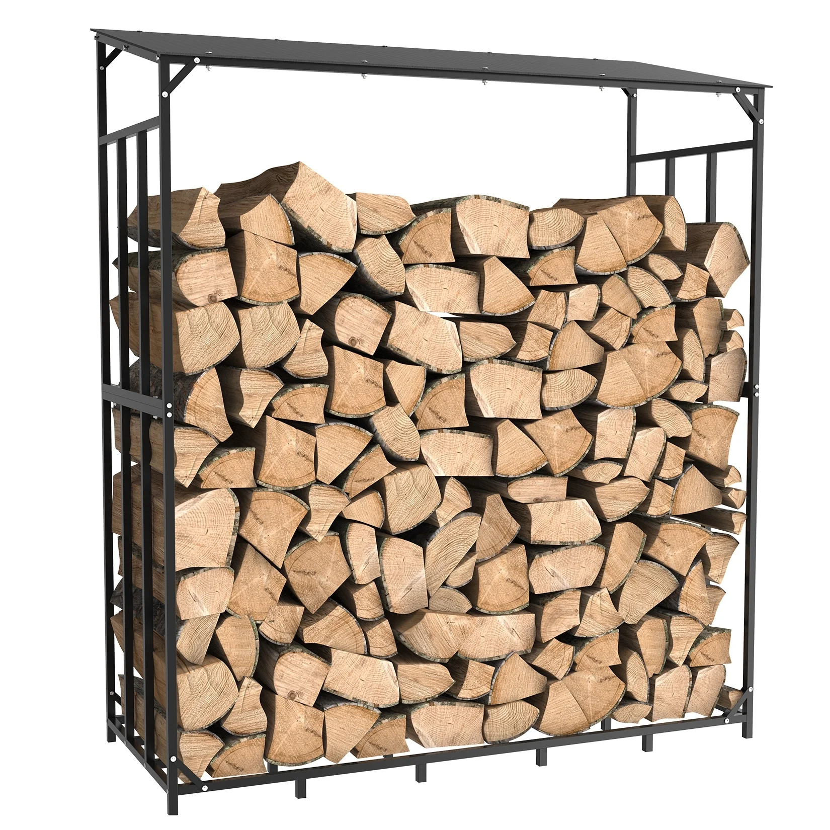 Tall Metal Firewood Wood Log Store Rack Storage Stand with Top Cover - 61.6 L x 23.6 W x 69.5 H