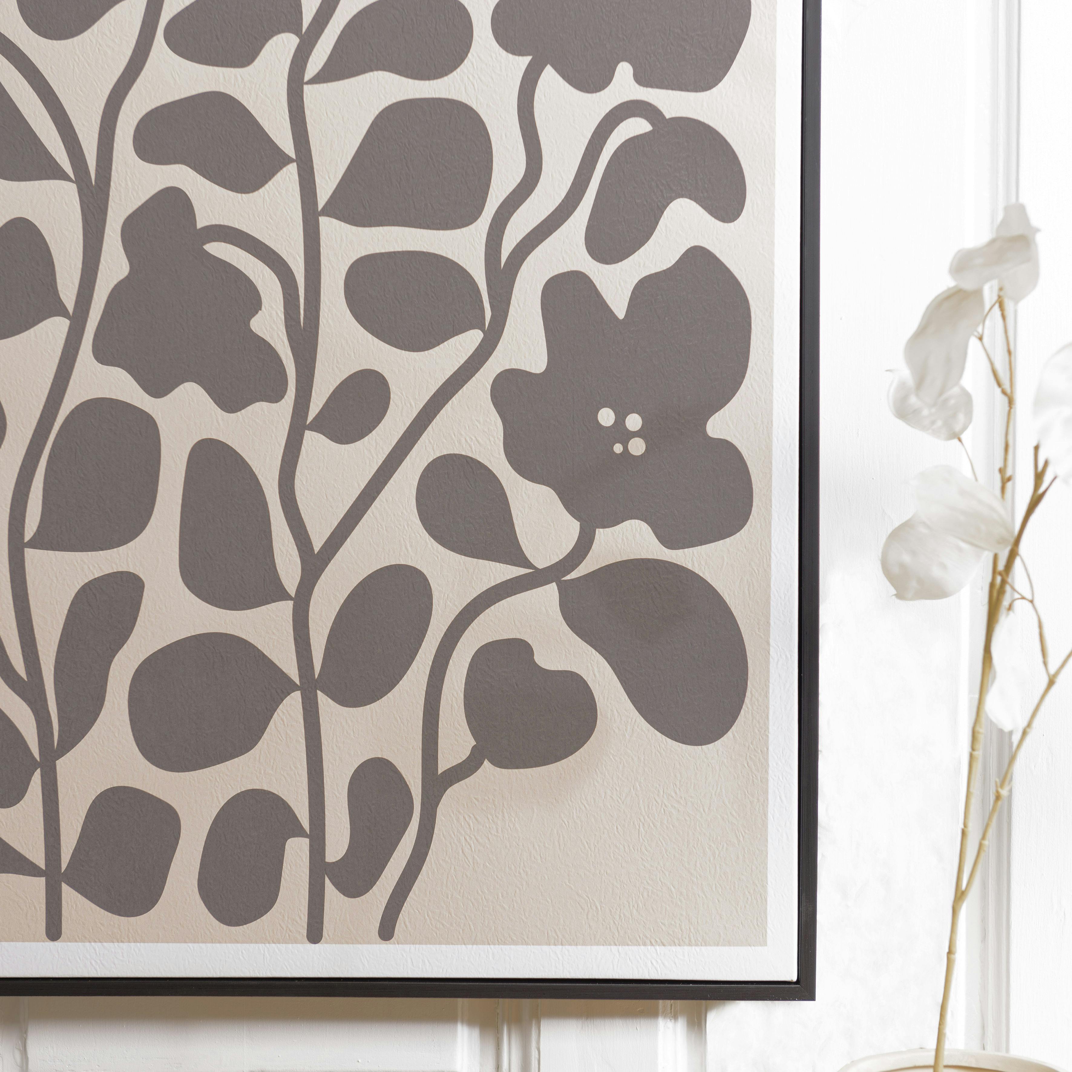 Tableau décor fleurs gris/noir papier japonais 63 x 93 cm
