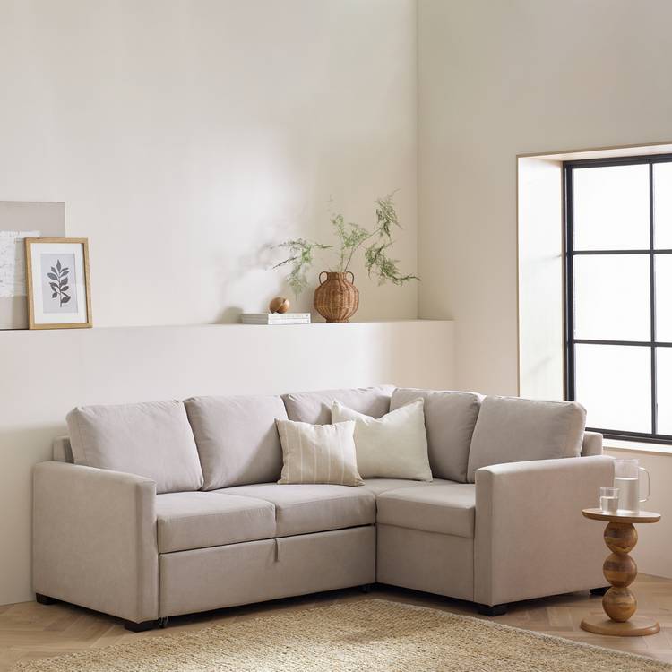 Habitat Reagan Fabric Right Hand Corner Sofa Bed - Natural