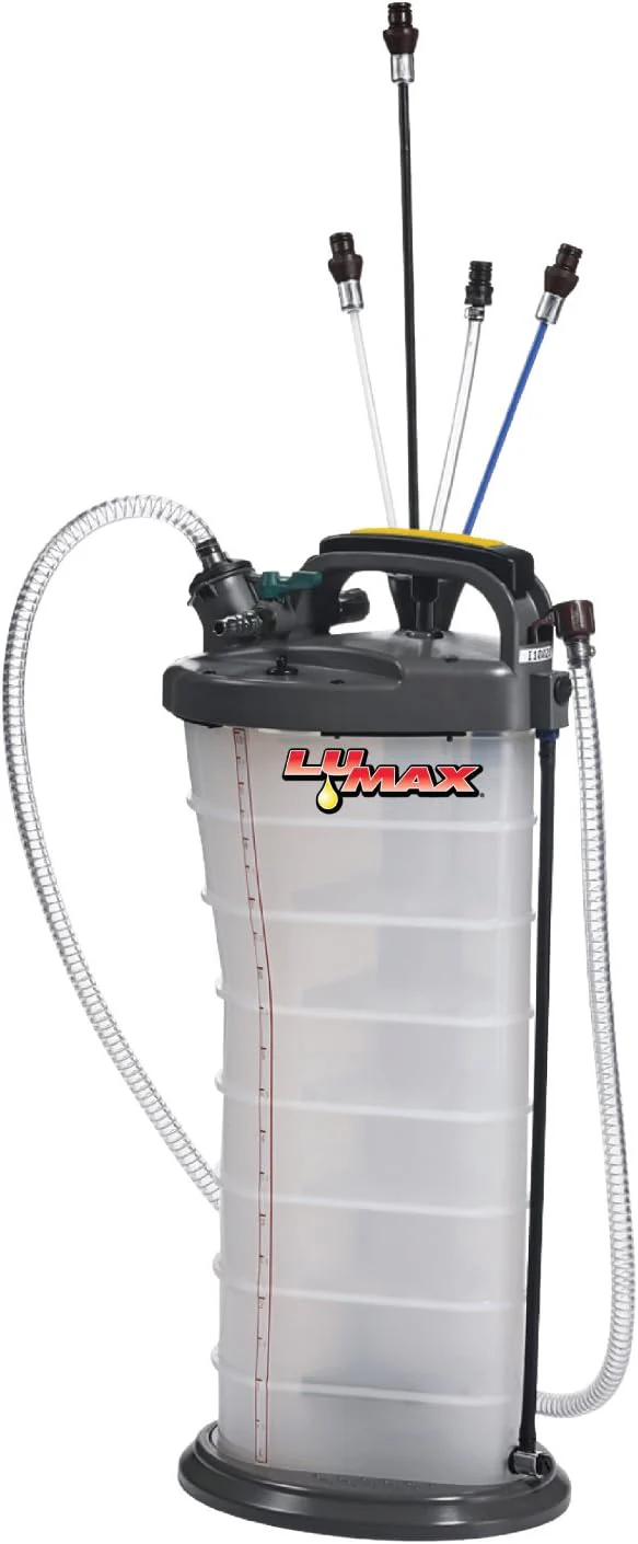LX-1314 Gold/Silver Manual/Pneumatic 2-in-1 Fluid Extractor (2.6G 10L Capacity). Suitable for Brake Fluid, Engine Oil, Gear Oil, Transmission Fluid, Water, etc.