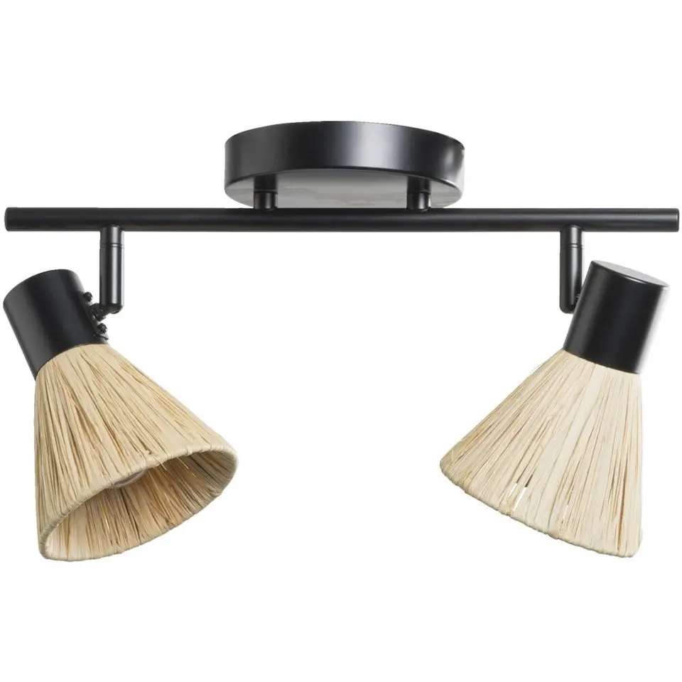 2-spot Raffia E14 - beige/zwart metaal - 21x40x11 cm