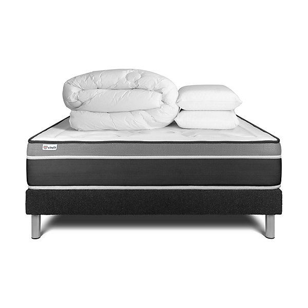Pack sommier kit matelasRessorts ensachés et mémoire de forme avec couette et oreillers