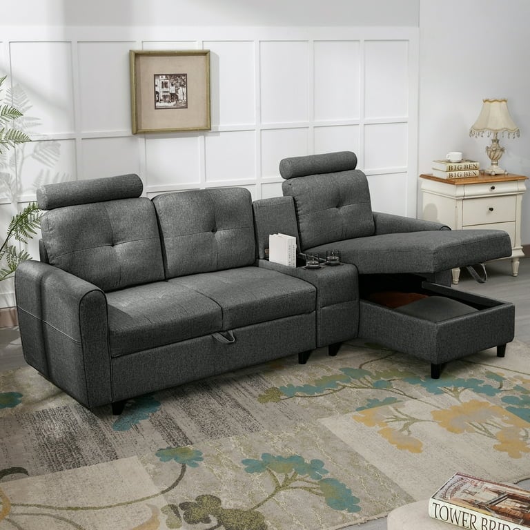 Mixoy Convertible Sectional Sofa Couch,L Shaped and Modern Sectional Sofa with chaise and Cup Holders - 88.4in*48.4in*37.1in