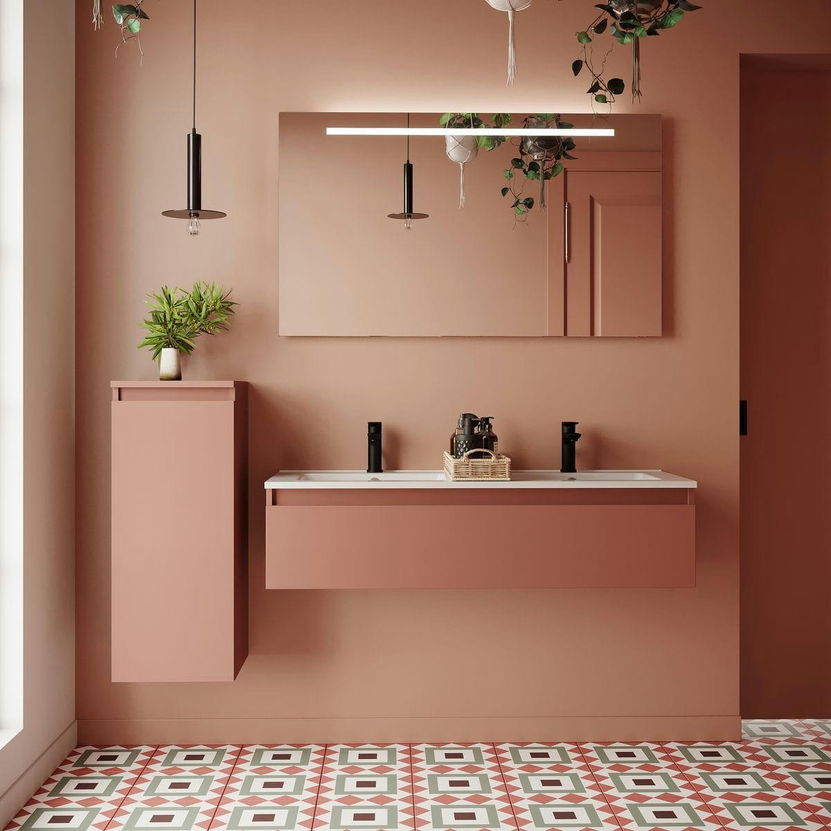 HUDSON - Meuble salle de bain double vasque 120cm 1 tiroir Abricot