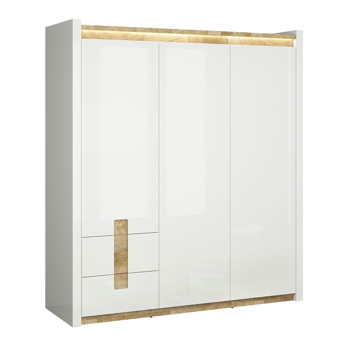 - Armoire 3 portes avec led blanc laqué et naturel