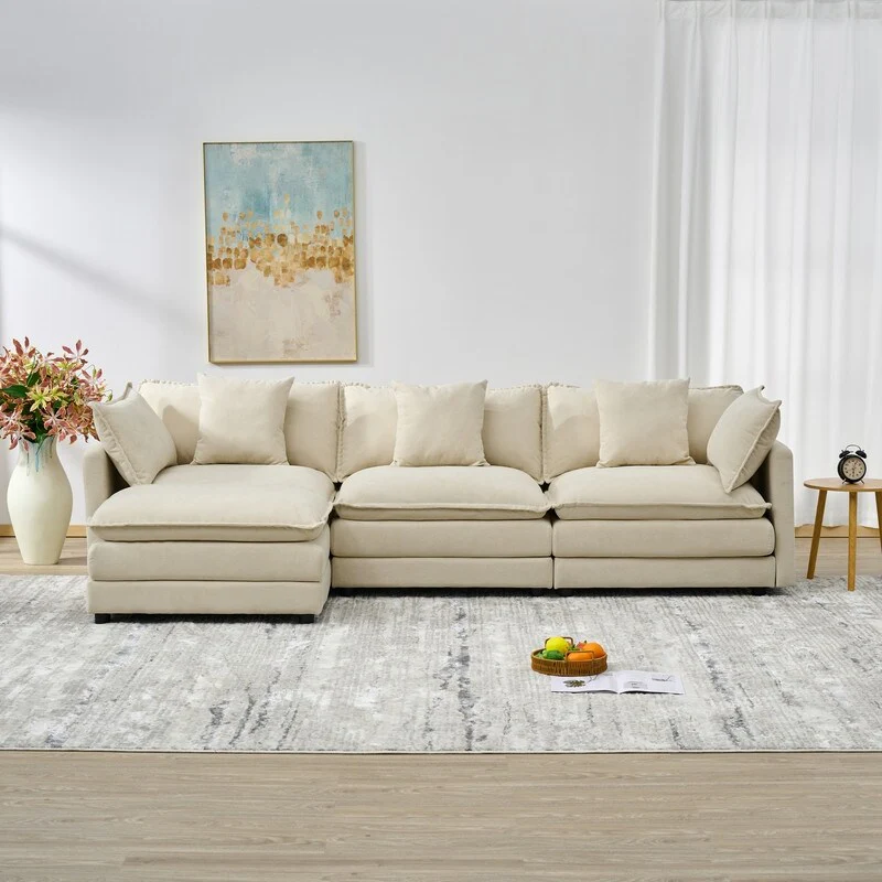 110.2 Chenille Three Seater Upholstered Sofa, Ottoman