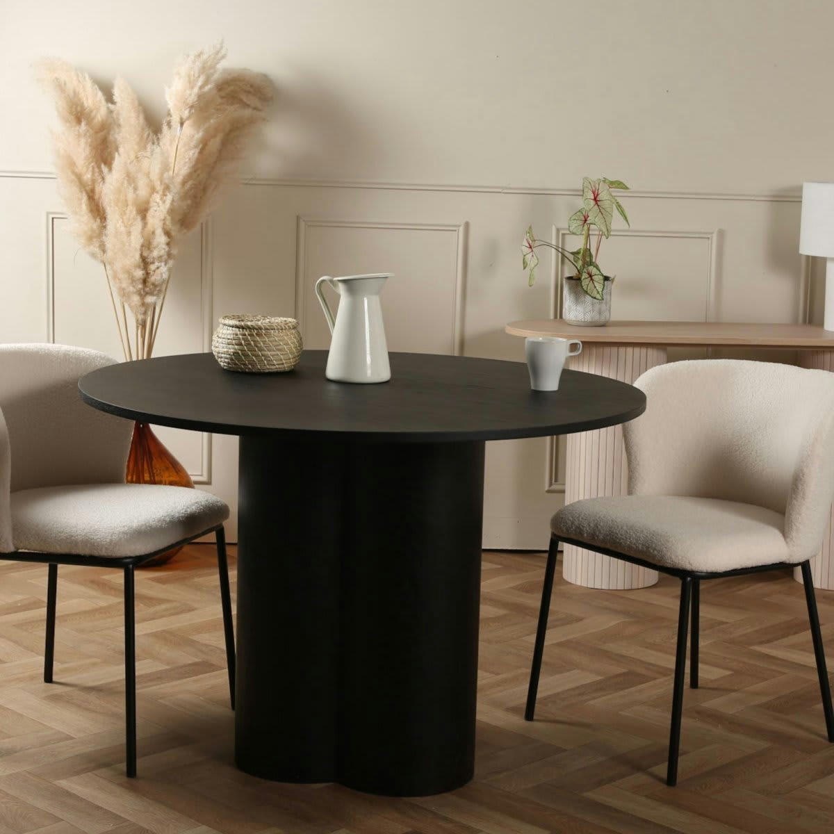 TYA - Table à manger ronde 110cm en bois noir