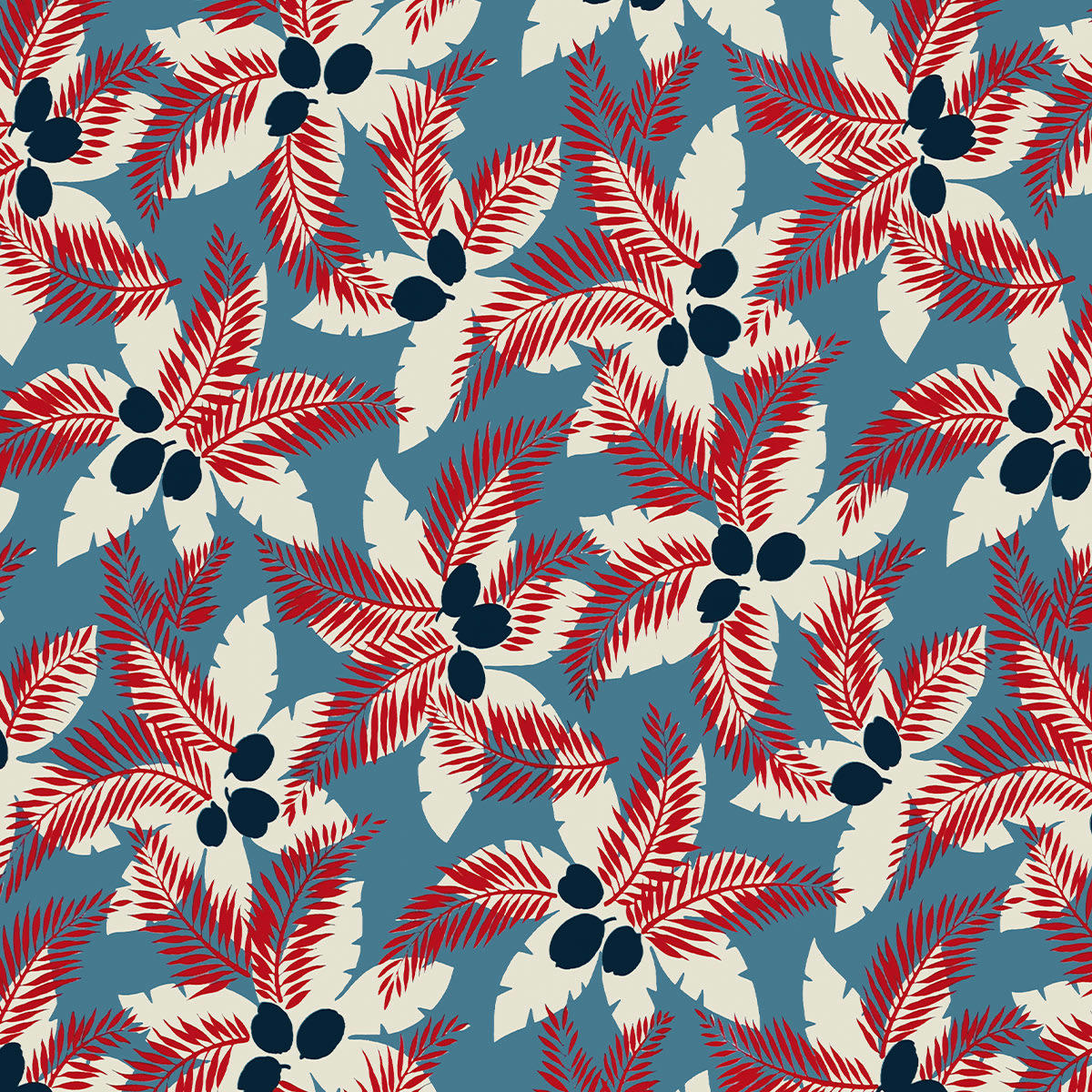 - Coussin floral polyester bleu 40x60cm