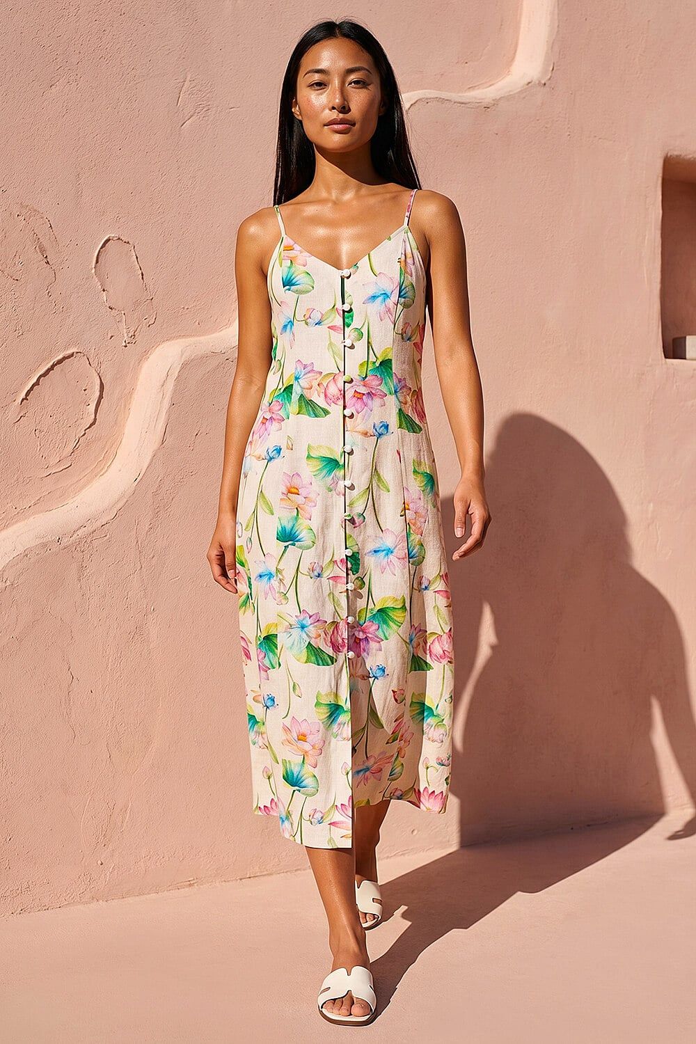 Roman Petite Strappy Button Through Dress