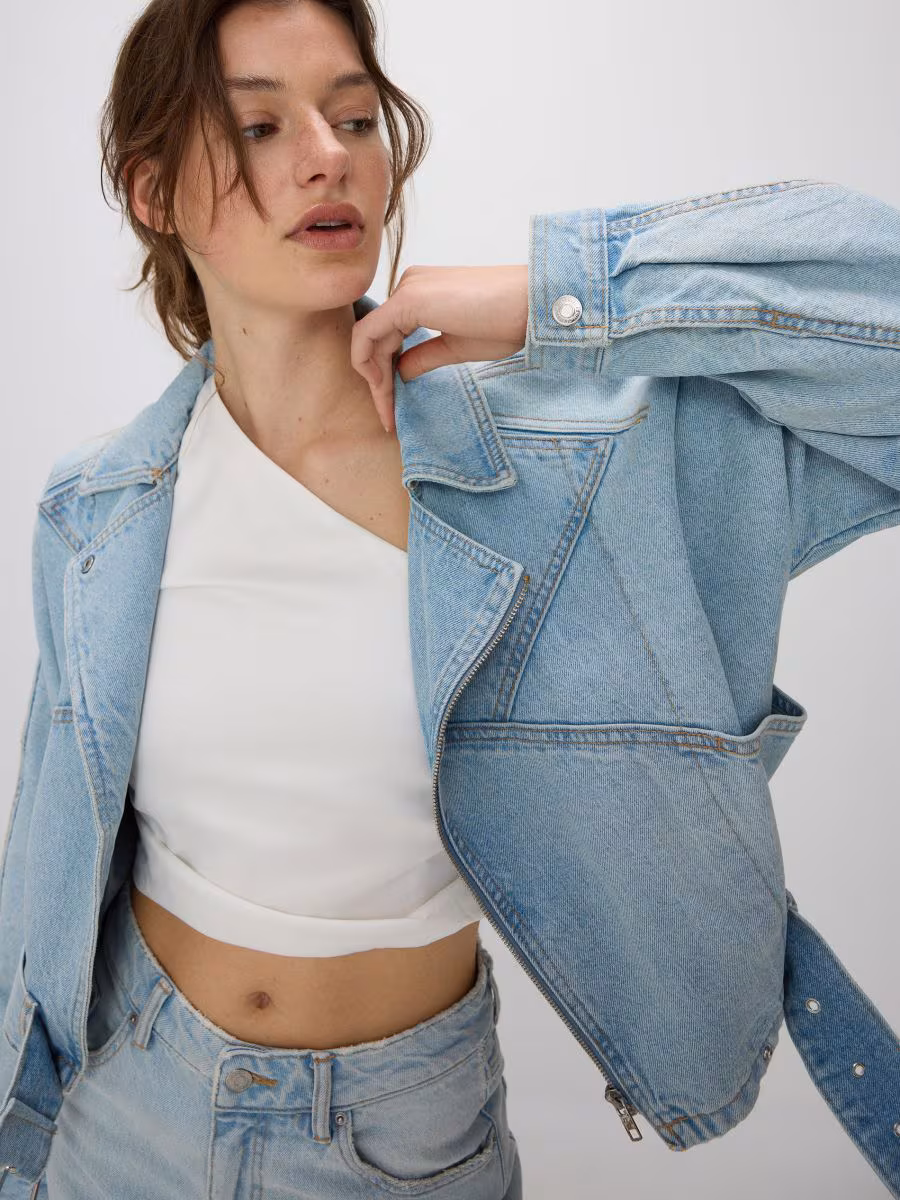 Short Denim Jacket With Belt