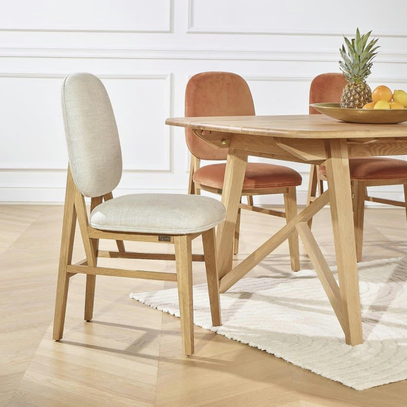 LUCETTE - Lot de 2 chaises en chêne massif et lin premium