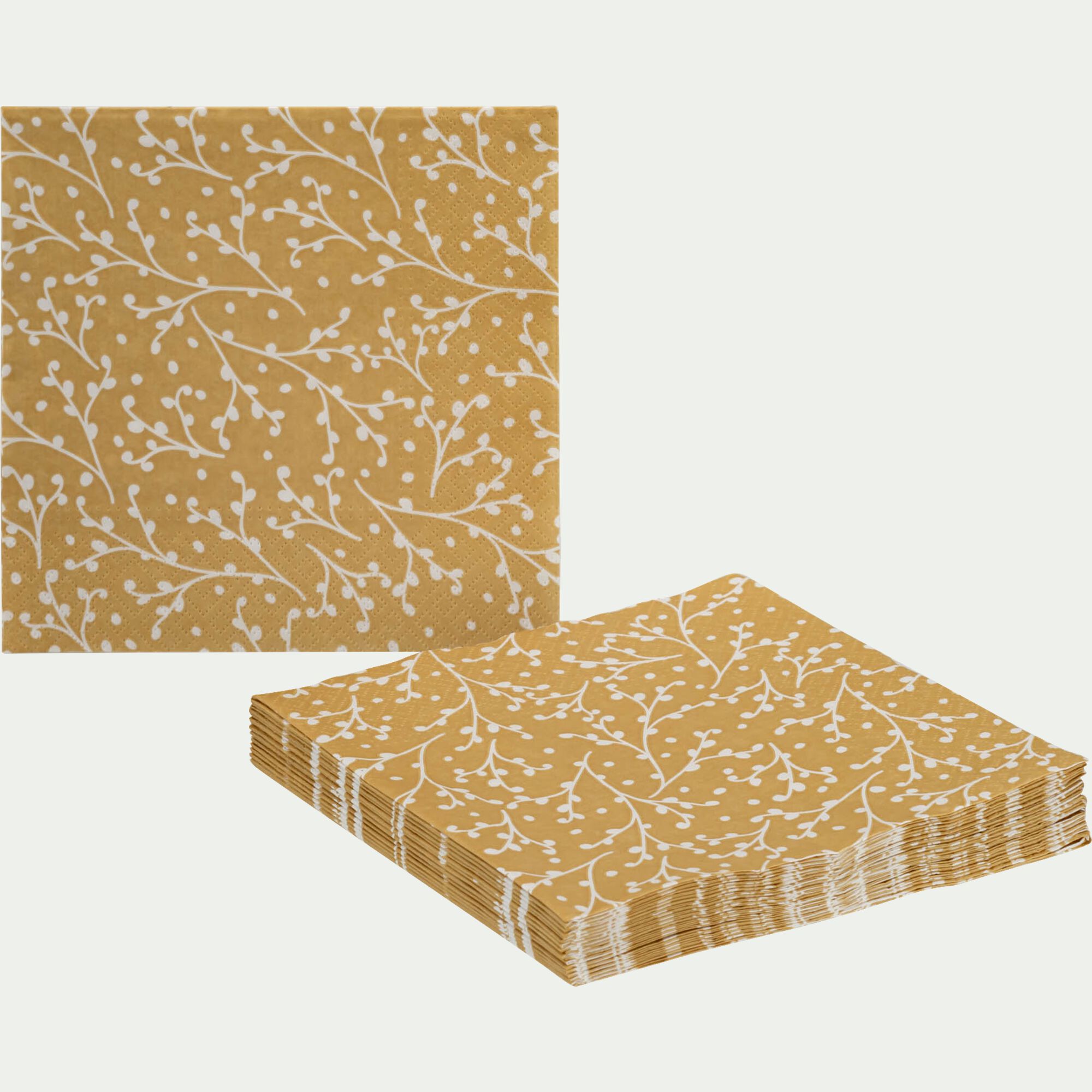 BAIES - Lot de 20 serviettes en papier motif baies 33x33cm - jaune